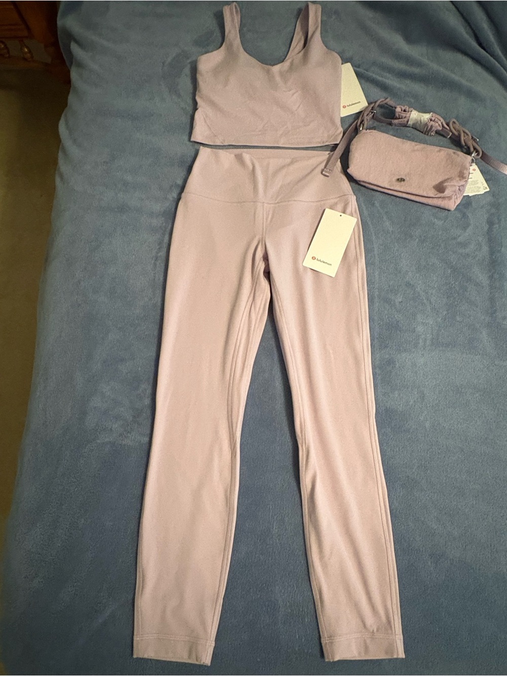Lululemon Lavender High-Rise Legging Set with Crop Top & Belt Bag for sale